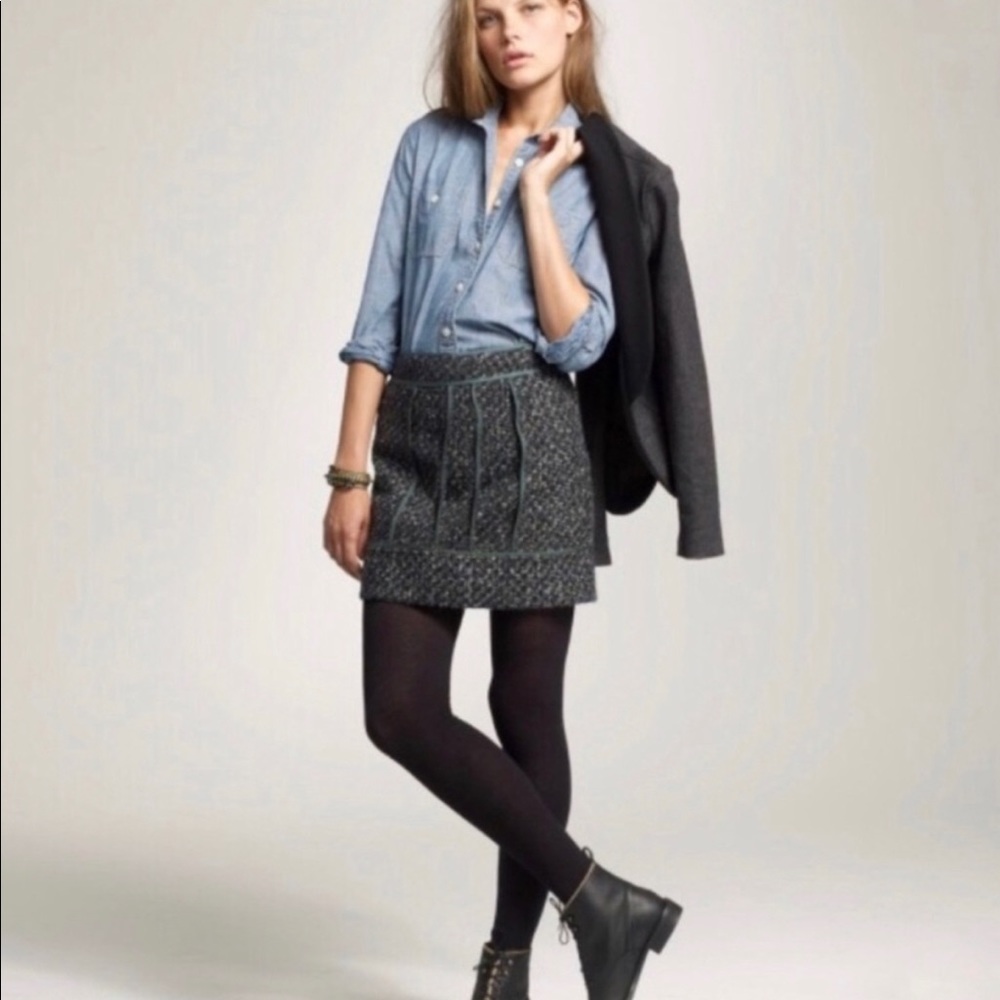 J Crew | Tweed Moss Green Mini Skirt
